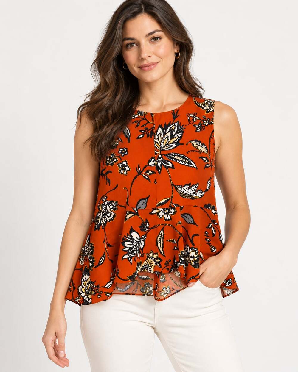 🧡 Topshop Burnt Orange Floral Peplum Top | Size US 4 / Small 🧡